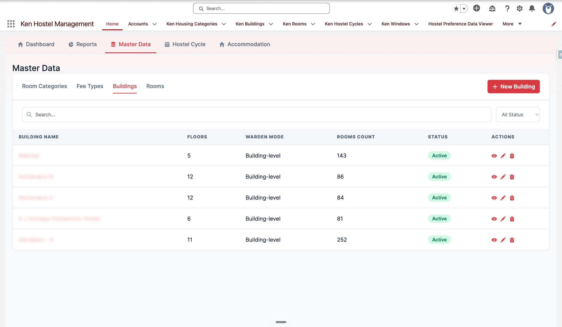 Building & Room Management — screen 1
